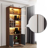 Black Glass Dining Room Lighting Display Wine Cabinets Image - 9