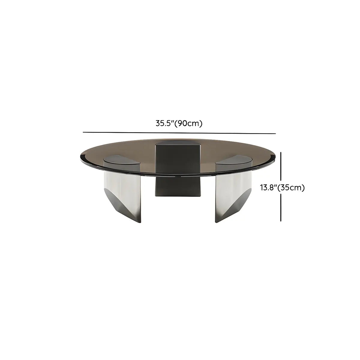 Black Glass Round Silver Steel Three Leg Coffee Table 