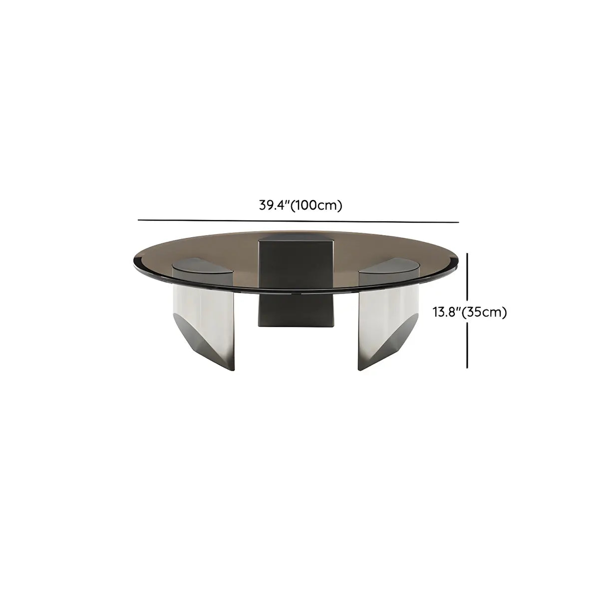 Black Glass Round Silver Steel Three Leg Coffee Table Image - 14