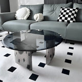 Black Glass Round Silver Steel Three Leg Coffee Table Image - 2