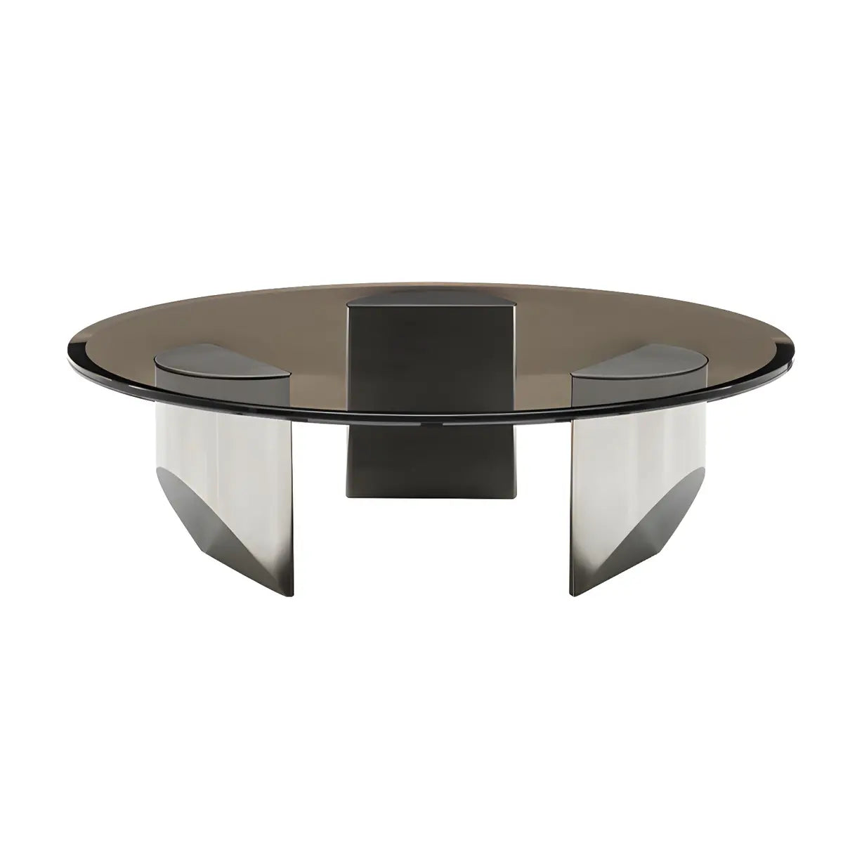 Black Glass Round Silver Steel Three Leg Coffee Table Image - 5