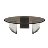 Black Glass Round Silver Steel Three Leg Coffee Table Image - 5