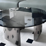 Black Glass Round Silver Steel Three Leg Coffee Table Image - 7