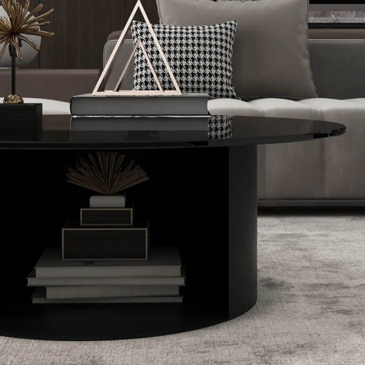 Black Glass Top Nesting Round Coffee Table with Storage Image - 12