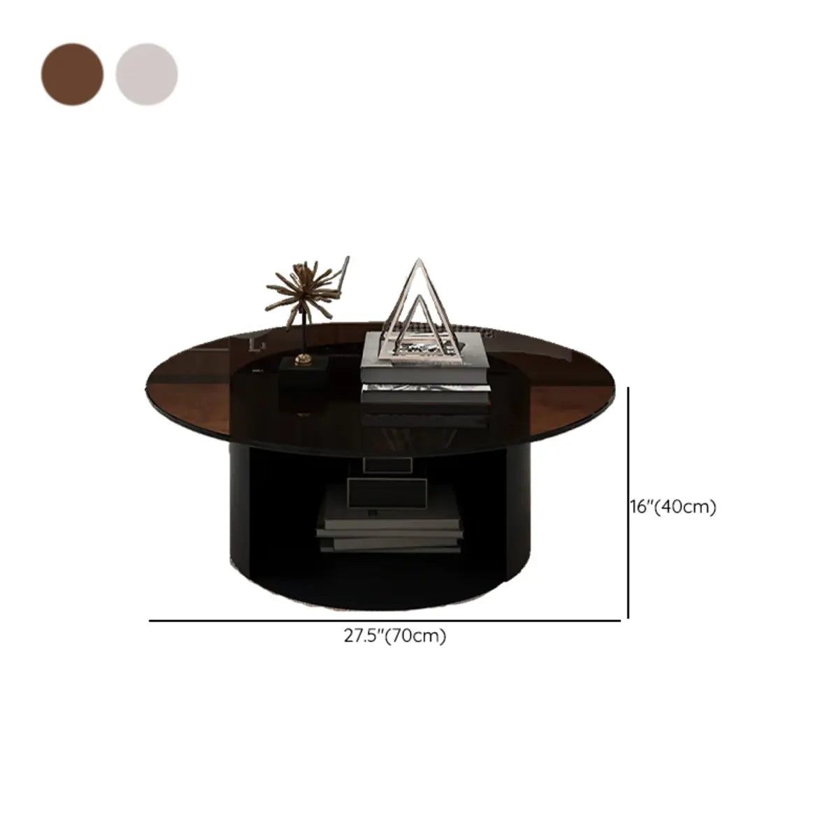 Black Glass Top Nesting Round Coffee Table with Storage 