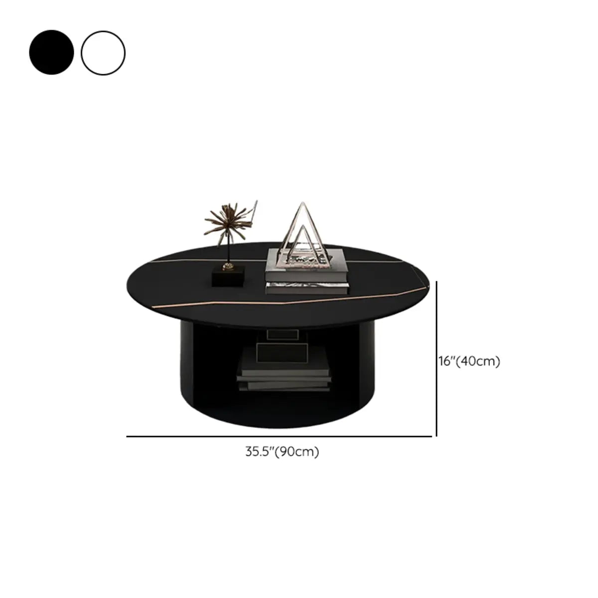 Black Glass Top Nesting Round Coffee Table with Storage Image - 24