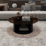 Black Glass Top Nesting Round Coffee Table with Storage Image - 3