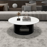 Black Glass Top Nesting Round Coffee Table with Storage Image - 5