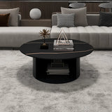 Black Glass Top Nesting Round Coffee Table with Storage Image - 7