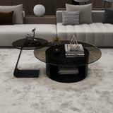 Black Glass Top Nesting Round Coffee Table with Storage Image - 9