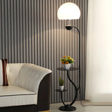 Black Globe Modern Arc Floor Lamp with Side Table Image - 1