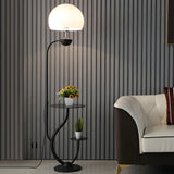 Black Globe Modern Arc Floor Lamp with Side Table Image - 3