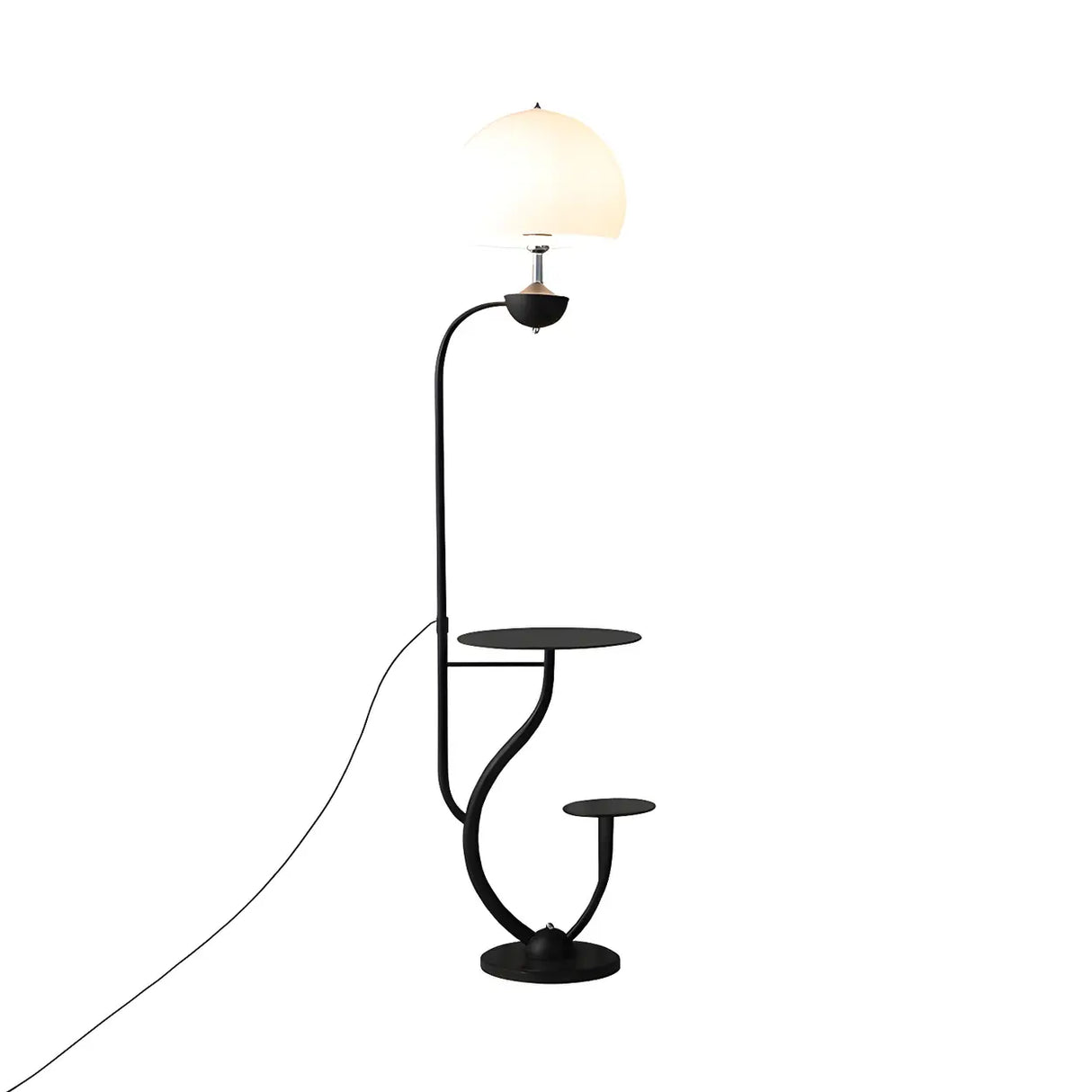 Black Globe Modern Arc Floor Lamp with Side Table Image - 5