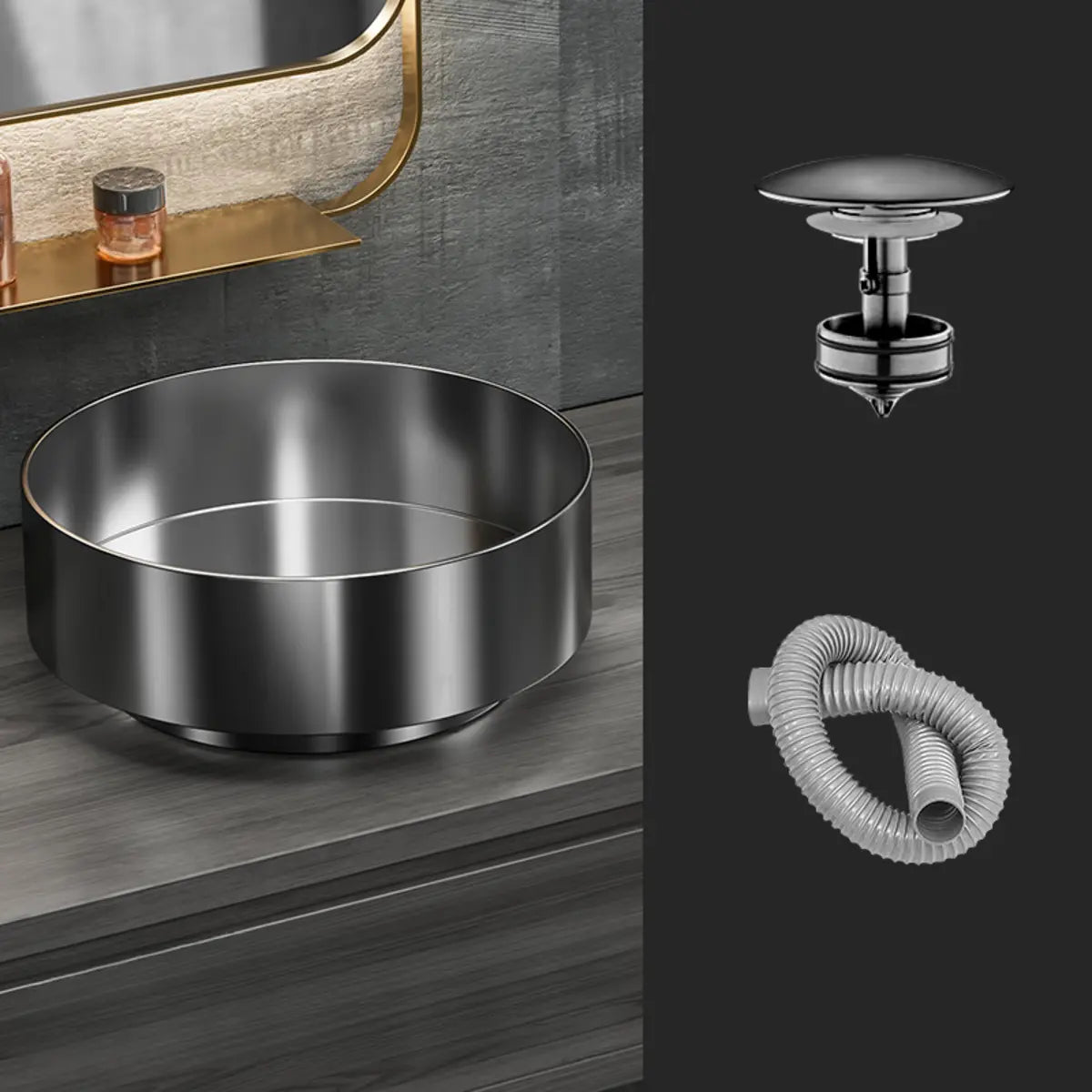 Black Gold Circular Stainless Steel Bathroom Bowl Sinks Image - 13