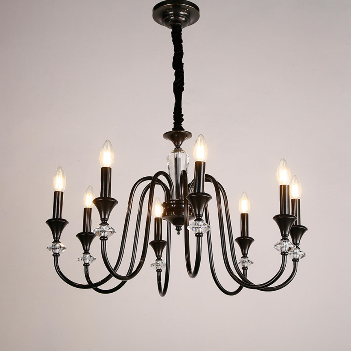 Black Gold Classic Metal Hanging Candle Chandelier Image - 5