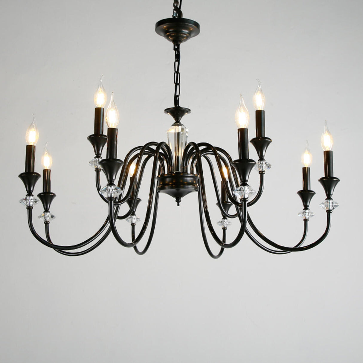 Black Gold Classic Metal Hanging Candle Chandelier Image - 9