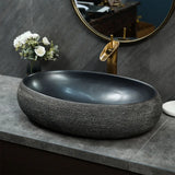 Black Gray Oval Ceramic Hand Carved Vessel Sink Image - 1