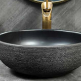 Black Gray Oval Ceramic Hand Carved Vessel Sink Image - 11