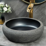 Black Gray Oval Ceramic Hand Carved Vessel Sink Image - 15