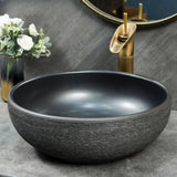 Black Gray Oval Ceramic Hand Carved Vessel Sink Image - 19