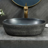 Black Gray Oval Ceramic Hand Carved Vessel Sink Image - 20