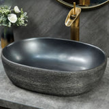 Black Gray Oval Ceramic Hand Carved Vessel Sink Image - 21