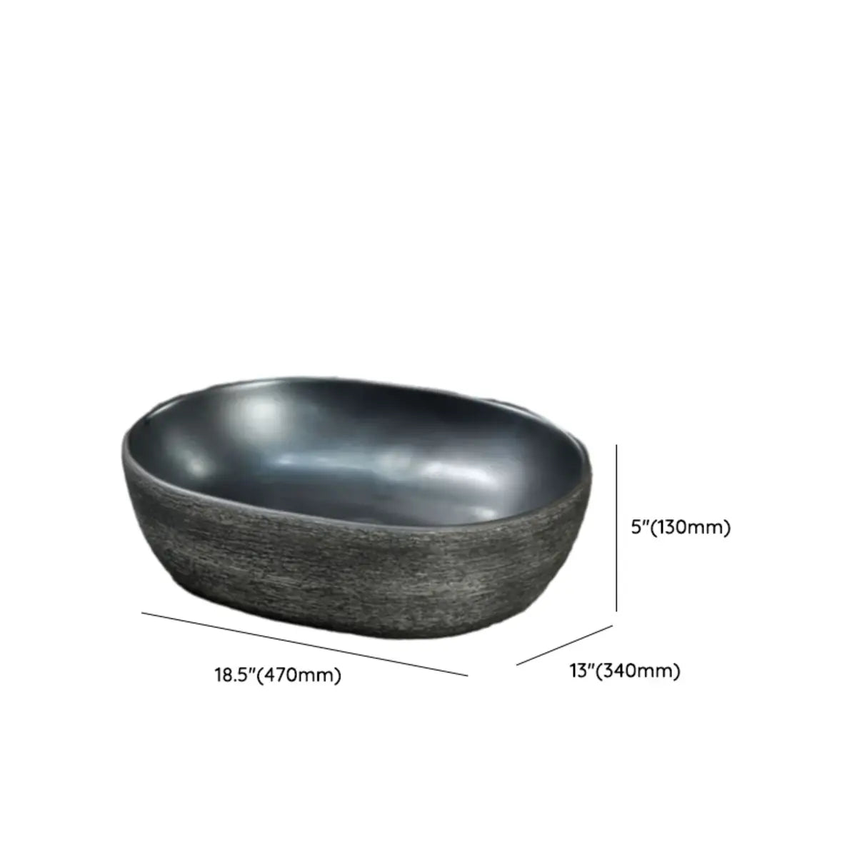 Black Gray Oval Ceramic Hand Carved Vessel Sink Image - 37