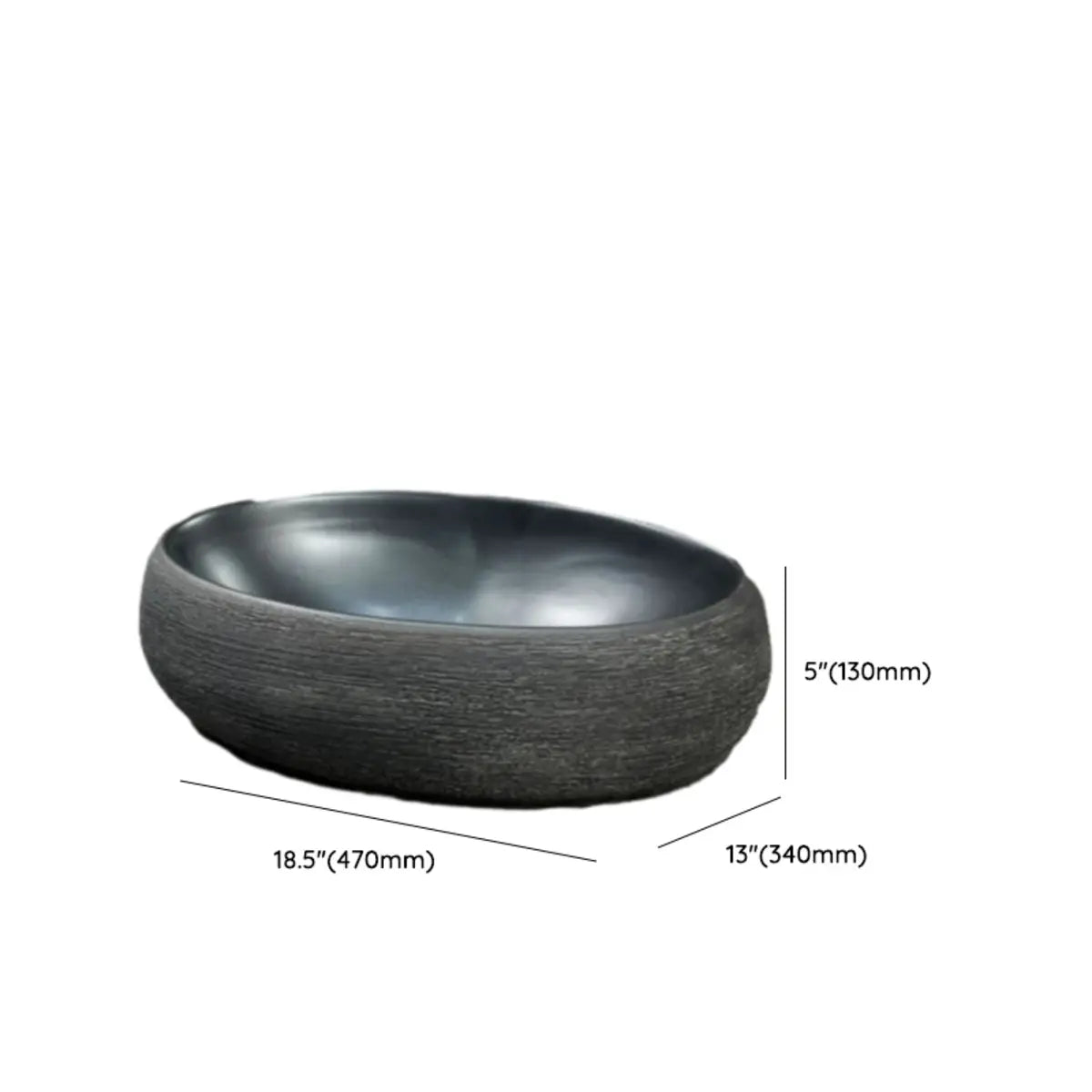 Black Gray Oval Ceramic Hand Carved Vessel Sink Image - 38