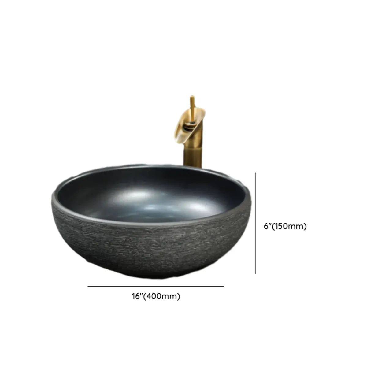 Black Gray Oval Ceramic Hand Carved Vessel Sink Image - 46