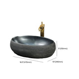 Black Gray Oval Ceramic Hand Carved Vessel Sink Image - 49