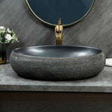 Black Gray Oval Ceramic Hand Carved Vessel Sink Image - 5