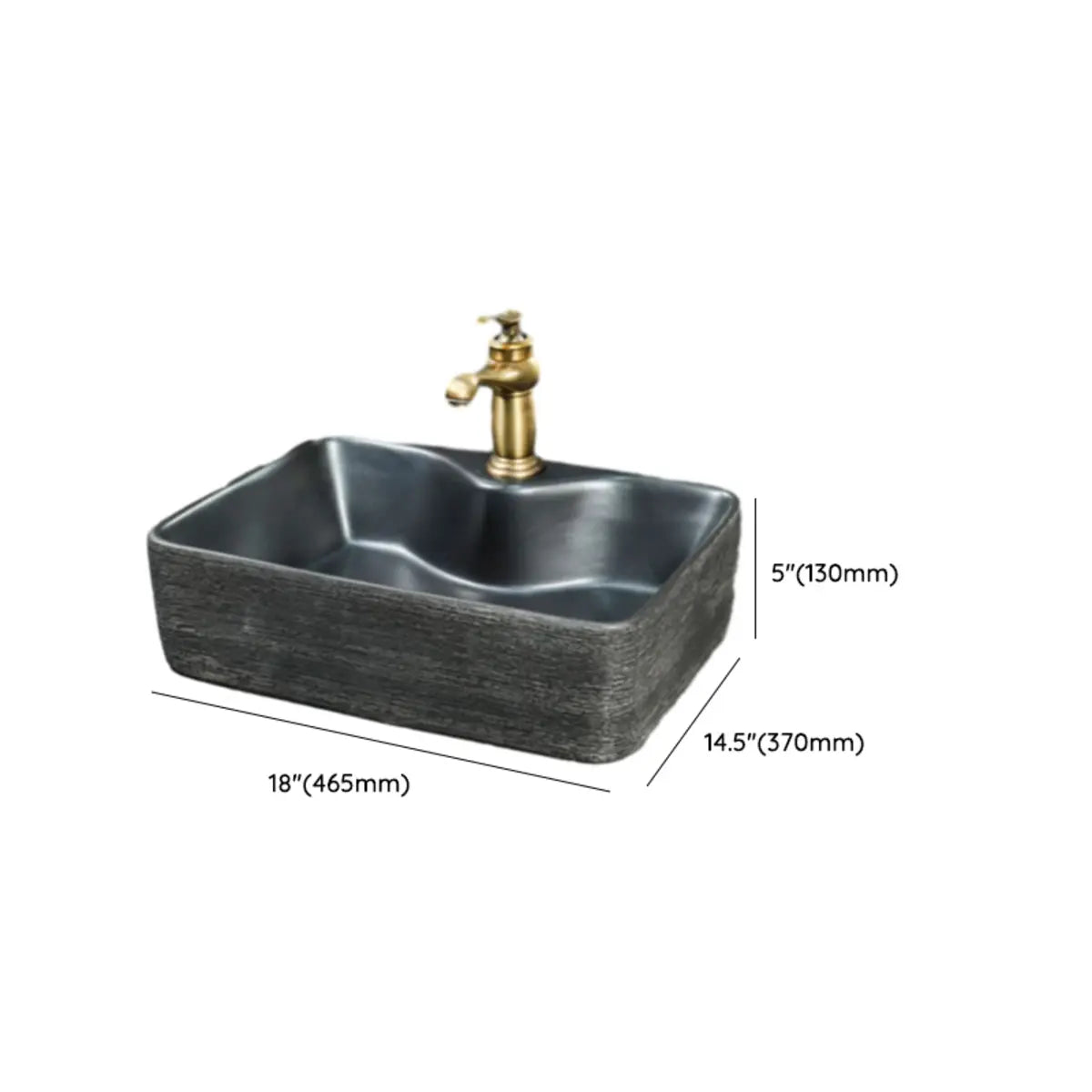 Black Gray Oval Ceramic Hand Carved Vessel Sink Image - 51