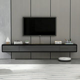 Black-Gray Rubberwood Cabinet Floating Mount TV Stand Image - 1