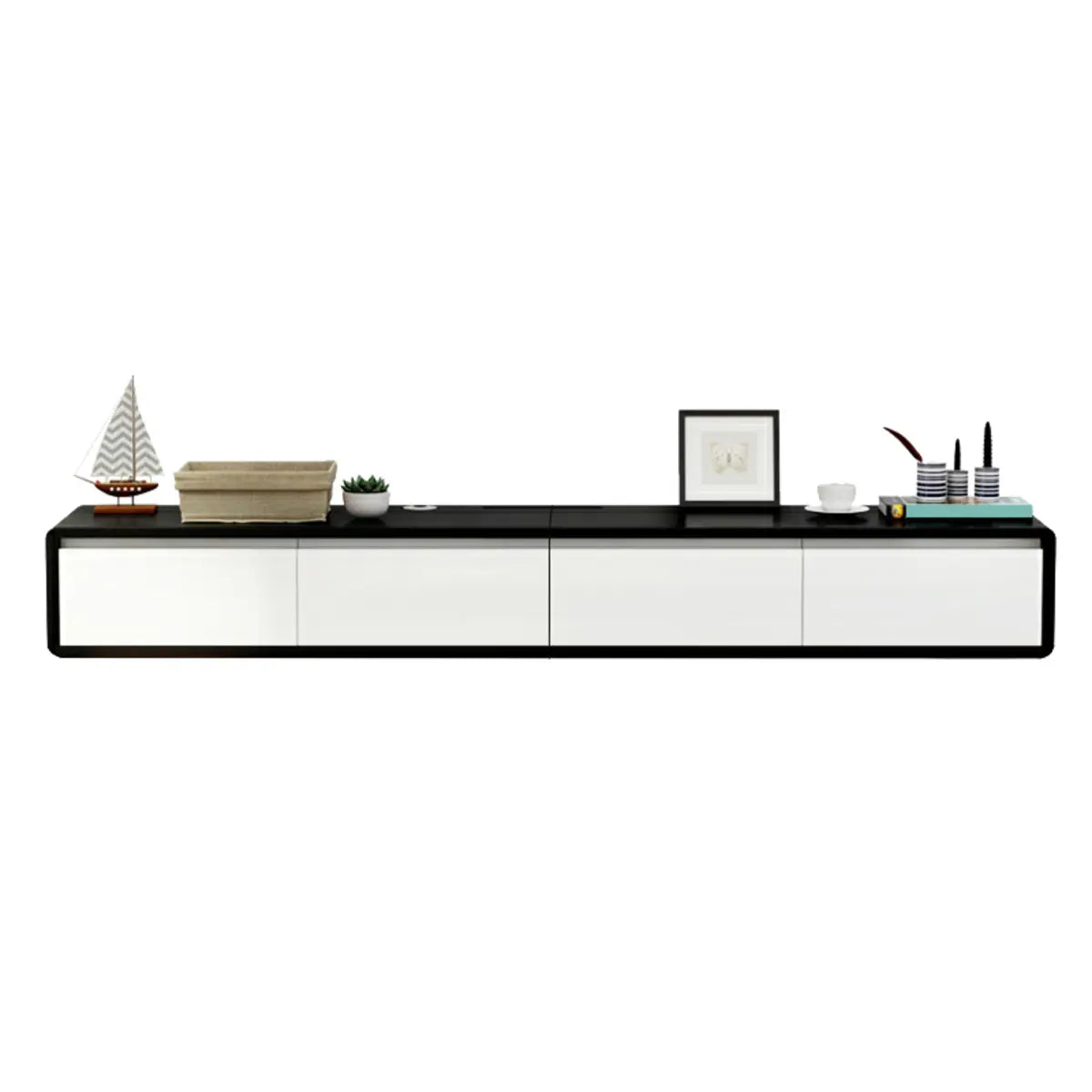 Black-Gray Rubberwood Cabinet Floating Mount TV Stand Image - 20