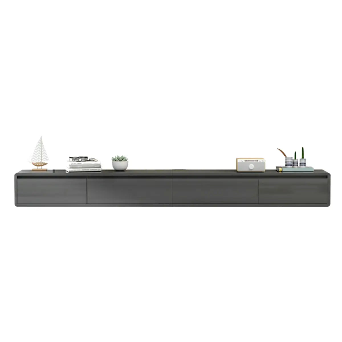 Black-Gray Rubberwood Cabinet Floating Mount TV Stand Image - 21