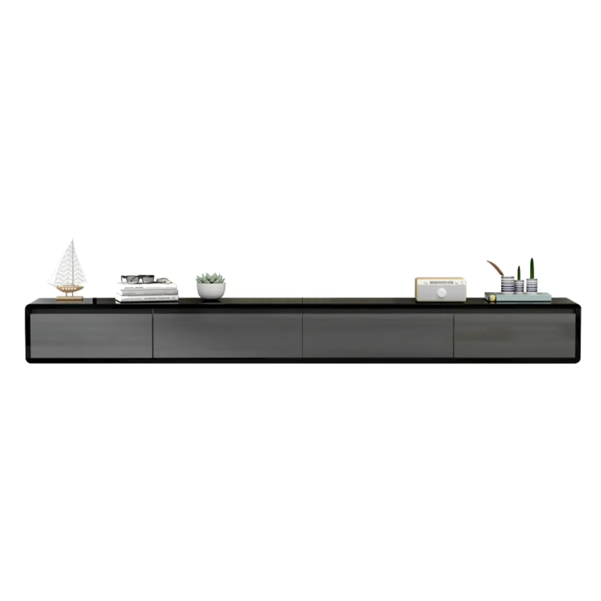 Black-Gray Rubberwood Cabinet Floating Mount TV Stand Image - 22