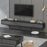 Black-Gray Rubberwood Cabinet Floating Mount TV Stand Image - 3