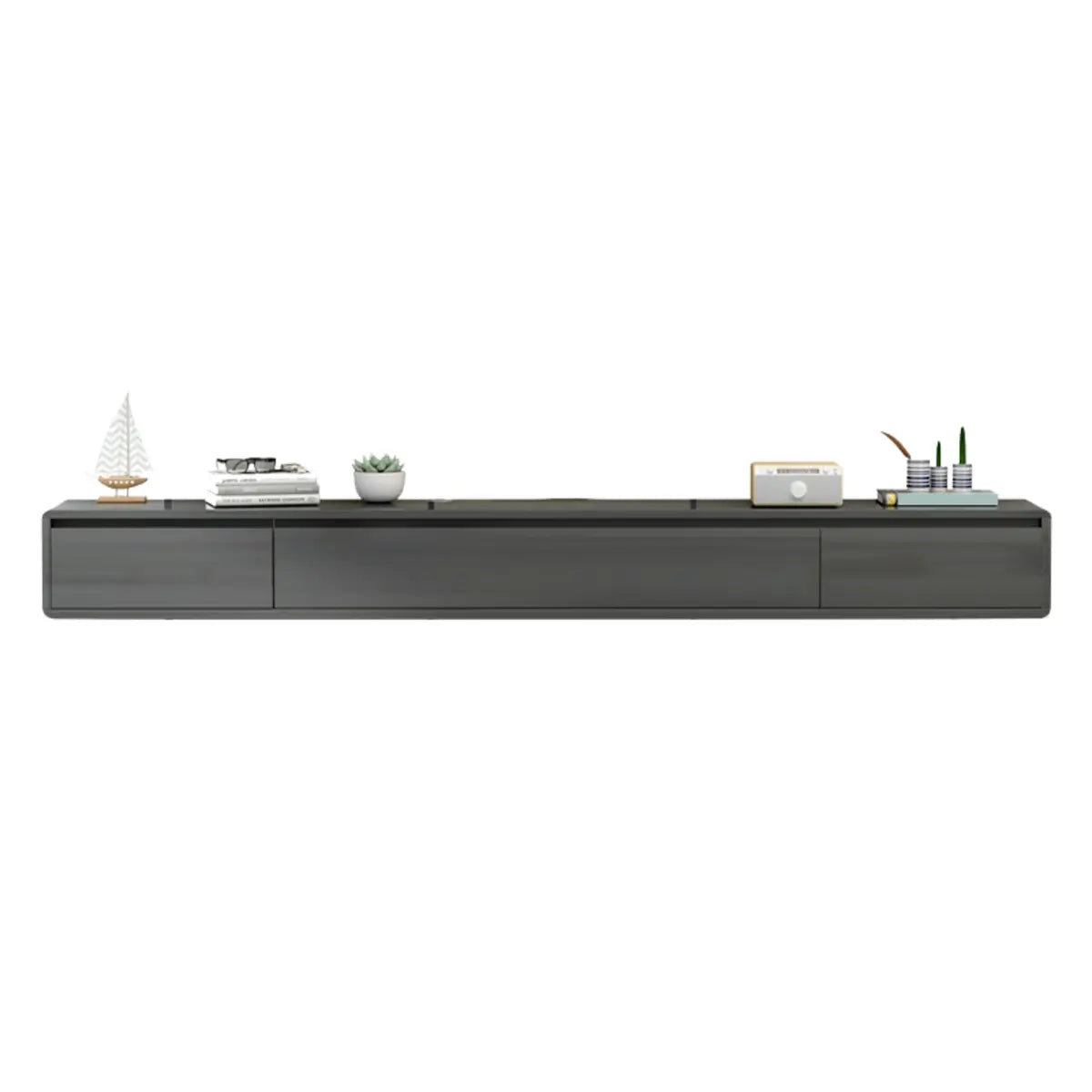 Black-Gray Rubberwood Cabinet Floating Mount TV Stand Image - 6