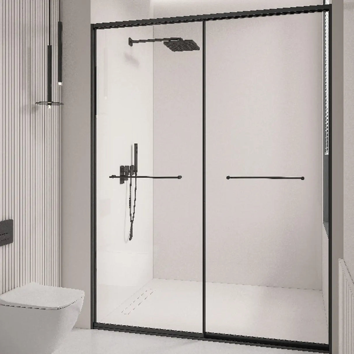 Black Hardware Handles Double Sliding Glass Shower Door Image - 2