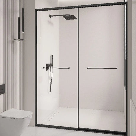 Black Hardware Handles Double Sliding Glass Shower Door Image - 2