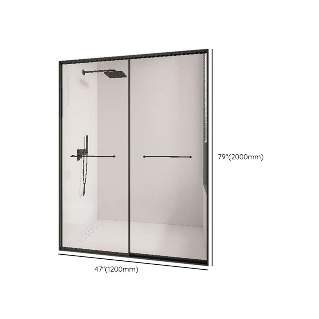 Black Hardware Handles Double Sliding Glass Shower Door 