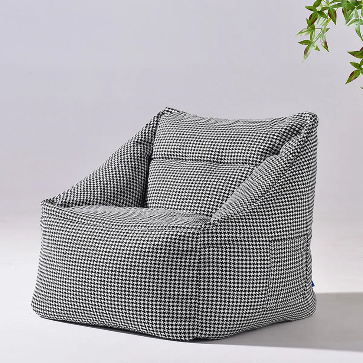 Black Houndstooth Large Round Cashmere Bean Bag Chair Image - 4