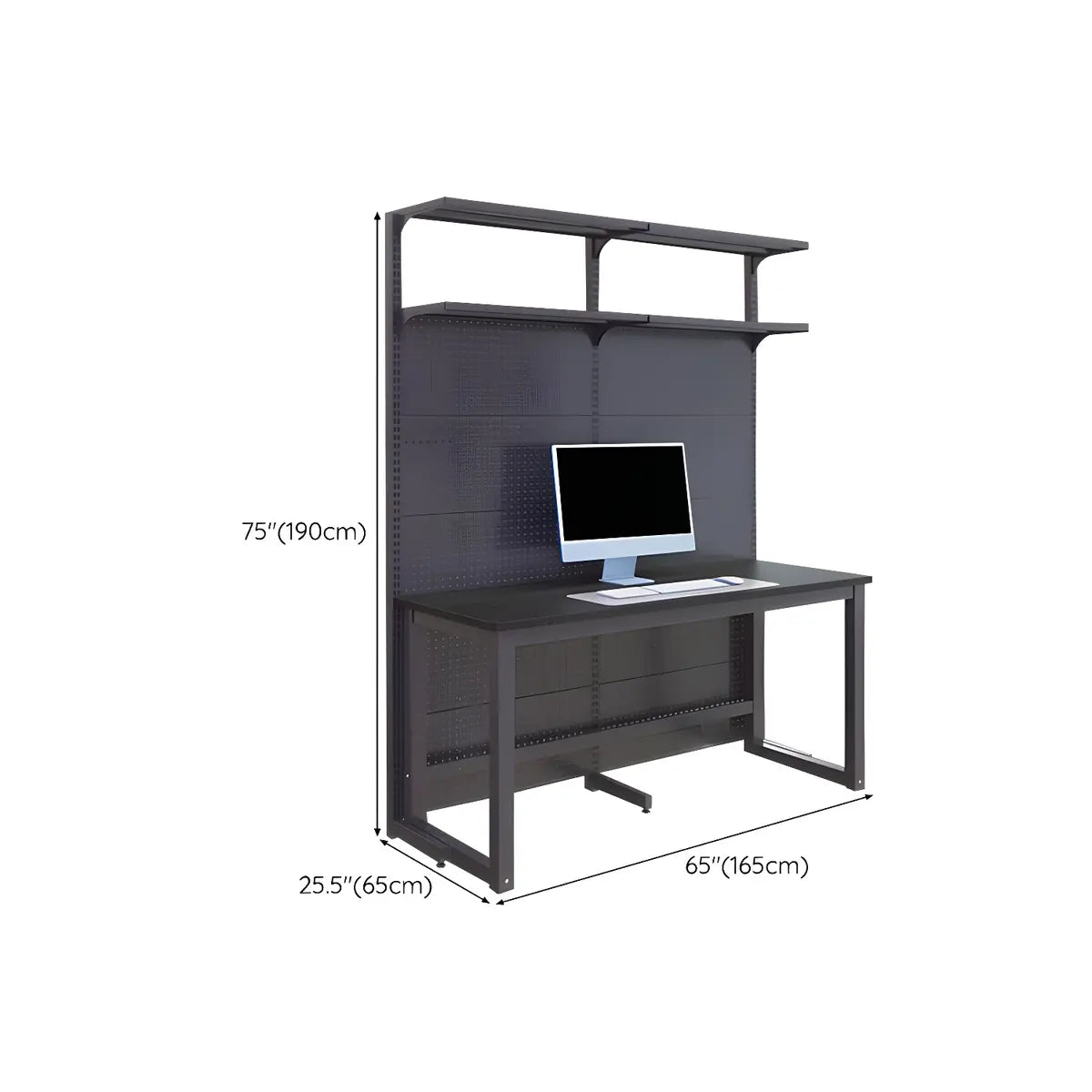 Black Hutch Exterior Shelf Metal Sled Gaming Desk Image - 17