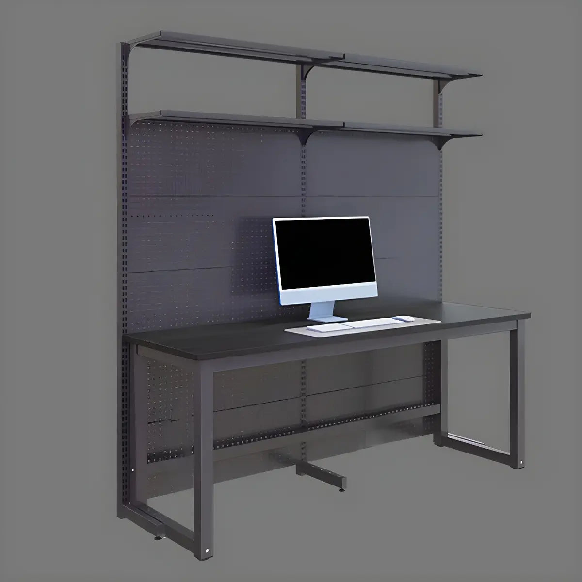 Black Hutch Exterior Shelf Metal Sled Gaming Desk Image - 7