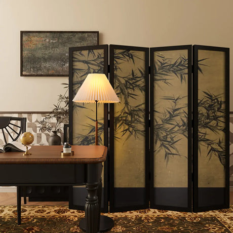 Black Ink Bamboo Abstract Folding Gauze Room Divider Screen Image - 1