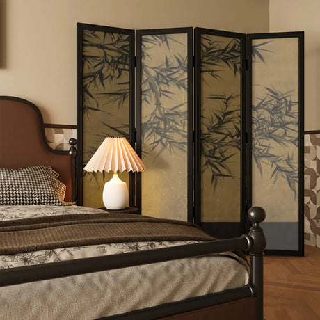 Black Ink Bamboo Abstract Folding Gauze Room Divider Screen Image - 2