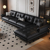 Black Interface Genuine Leather Tufted Back Sectional Image - 1