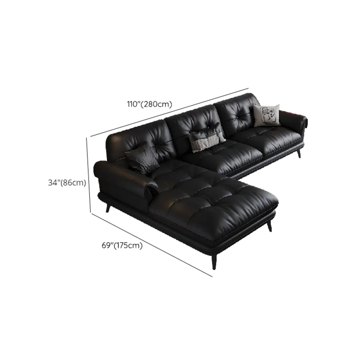 Black Interface Genuine Leather Tufted Back Sectional Image - 12