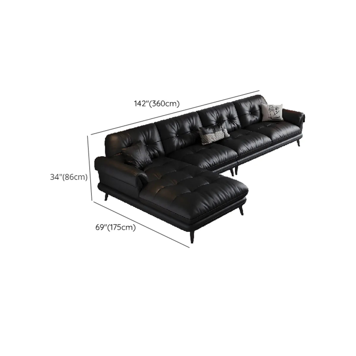 Black Interface Genuine Leather Tufted Back Sectional Image - 13