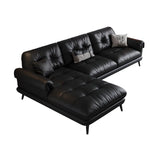 Black Interface Genuine Leather Tufted Back Sectional Image - 2